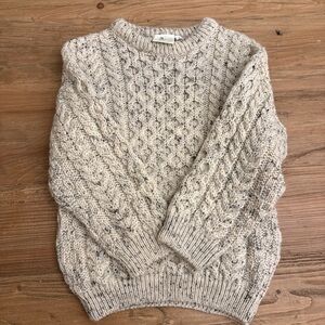 Kids Aran Country Irish Lambswool Cable Knit Sweater - Cream